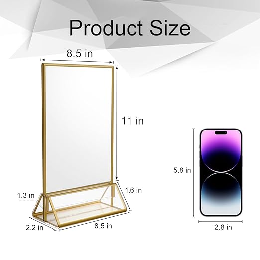NIUBEE 6Pack 8.5 x 11 Acrylic Sign Holder with Gold Frames and Vertical Stand, Ideal for Display Wedding Table Numbers, Double Sided Picture, Clear Photos, Menu Holders