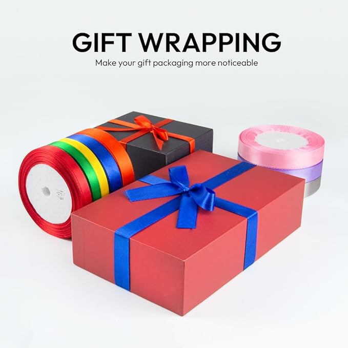 3/8 Inch 25 Yards Satin Ribbon Red, Solid Color Fabric Ribbon for Gift Wrapping, Wedding, Polyester Gift Ribbon for Birthday Party Decoration, Craft, Hair, Floral, Sewing