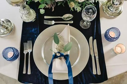 Velvet Table Runner, 10ft Luxurious Wedding Reception Decorations Soft Velvet Fabric Table Linen Overlay for Party (20 x 120 inch, Navy)