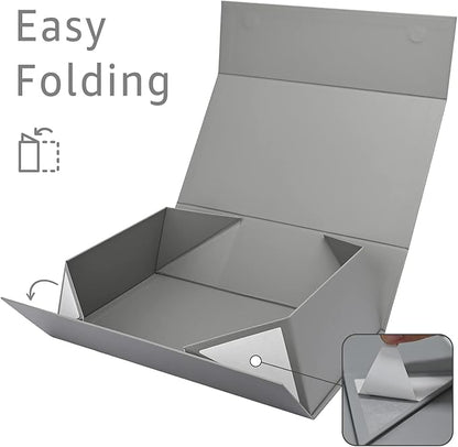 LIFELUM Large Gift Box,13.85 x 8.35 x 4.45 inch Grey Gift Box Set of 5 with Magnetic Lid for Presents with Ribbon,Card,Shredded Paper Filler Gift for Mom Valentine's Day,Christmas Presents
