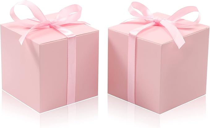 COTOPHER 100pcs Small Gift Boxes, Favor Boxes 2x2x2 inches Paper Gift Boxes with Ribbons Candy Box for Wedding Favors Baby Shower Bridal Shower Birthday Party (100pcs 2x2x2, Pink)