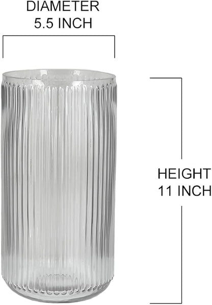 Serene Spaces Living Clear Pleated Glass Votive Holder, Decorative Centerpiece for Wedding, Christmas, Thanksgiving, Party, Dining Table, Living Room, Home Décor, Measures 11" Tall