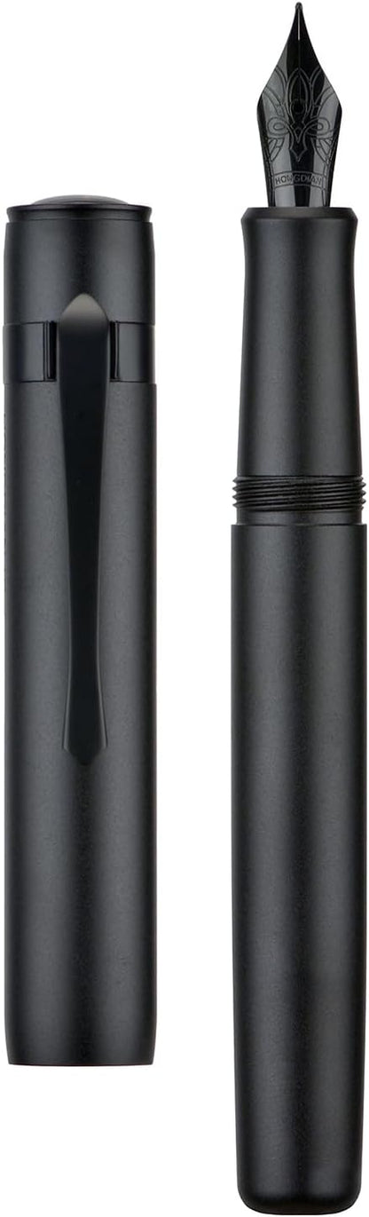 Hongdian M2 Mini Fountain Pen with Extra Fine Soft Nib, Sleek Shape Aluminium Short Pocket Travel Pen (Matte Black)