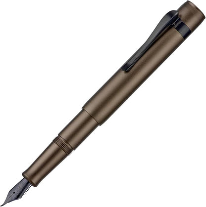 Hongdian M2 Black Forest Mini Fountain Pen, Bent Nib & Sleek Shape Aluminium Short Pocket Travel Pen (Caramel Brown)
