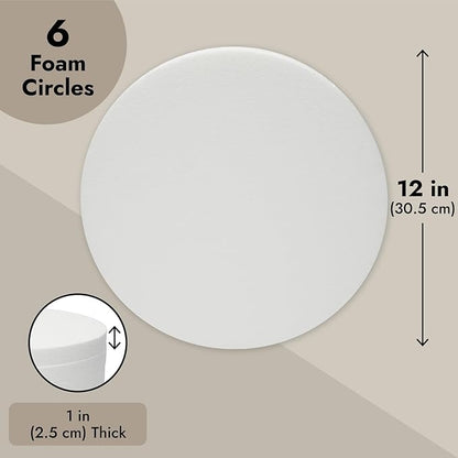 Juvale Thick Foam Discs - 12 x 12 x 1 In, White, 6-Pack - Circle Foam for Flowers Bouquet & DIY Craft Projects