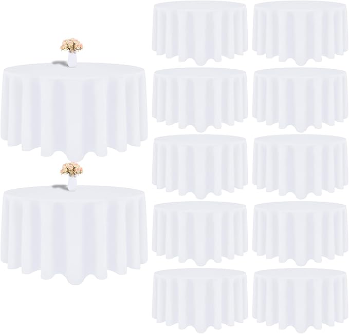 12 Pack White Round Tablecloth 90 Inch White Table Cloth Stain and Wrinkle Resistant Round White Tablecloths Reusable and Washable Polyester Fabric Table Covers for Buffet Wedding Party and Banquet