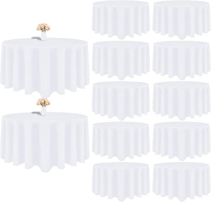 12 Pack White Round Tablecloth 90 Inch White Table Cloth Stain and Wrinkle Resistant Round White Tablecloths Reusable and Washable Polyester Fabric Table Covers for Buffet Wedding Party and Banquet
