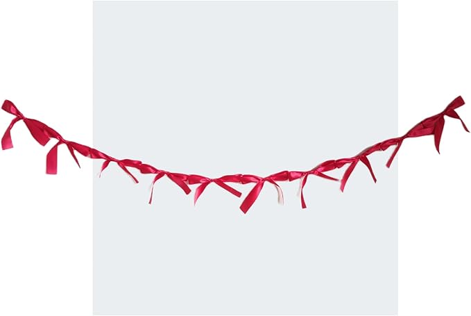 Pre-Assembled Red Bow Garland | Double Side Satin Silk Bow Banner 6FT+ 3ft Extend Ribbon for Coquette Birthday Bridal Shower & Bachelorette Party,Read to Hanging (Red, 6ft)