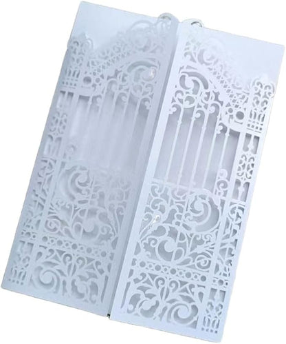 MillaSaw White Gate Invitation Card For Wedding Bridal Shower Valentine Birthday Party 25 Sets (white, 4.9"x7.1")