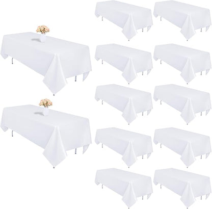 12 Pack White Table Cloth 60 x 126 Inch Rectangular Tablecloths for 8 Foot Rectangle Tables, Wrinkle Resistant White Tablecloth Washable Polyester Fabric Table Covers for Buffet Wedding Party Banquet
