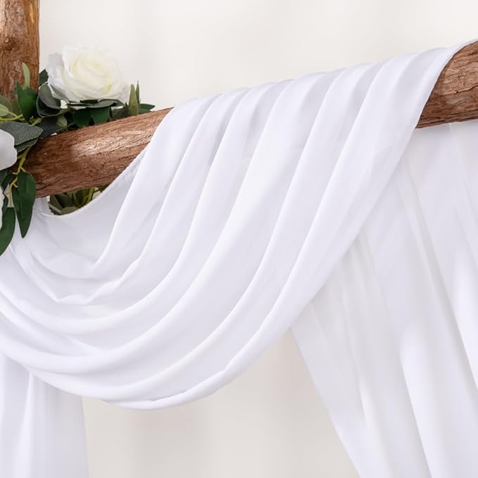 White Wedding Arch Draping Fabric 4 Panels 30'' x 18FT Sheer Chiffon Arch Drapery for Photo Booth Bridal Shower Baby Shower Church Decor Newborn Photography Christening Outdoor Party