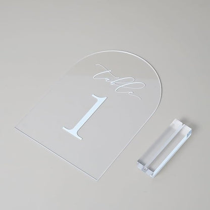 JINMURY Clear Arch Table Numbers for Wedding, 5x7 Inch Arched Acrylic Table Numbers 1-15 with Stands, Clear Acrylic Arch Sign with Holder for Centerpiece, Reception, Wedding, Party, Event