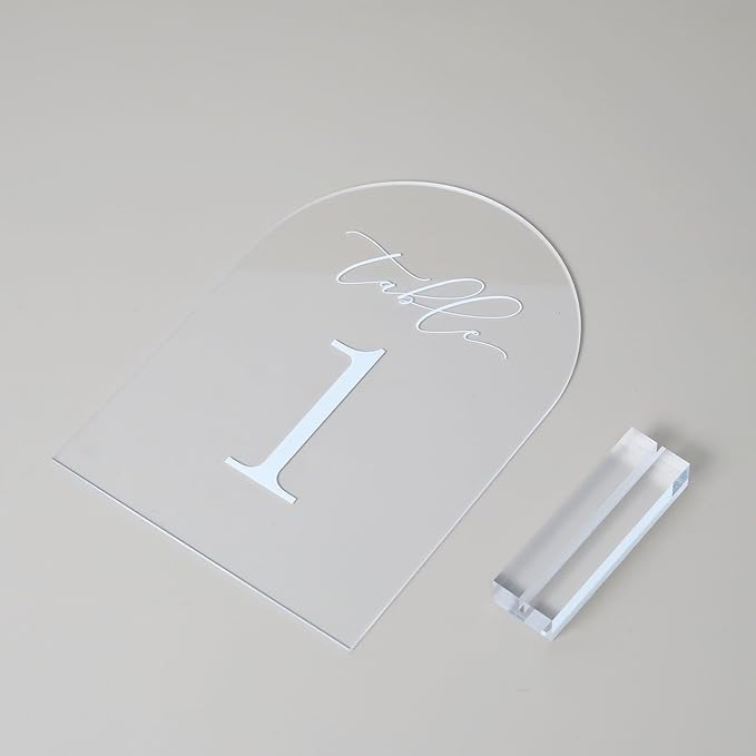 JINMURY Clear Arch Table Numbers for Wedding, 5x7 Inch Arched Acrylic Table Numbers 1-30 with Stands, Clear Acrylic Arch Sign with Holder for Centerpiece, Reception, Wedding, Party, Event