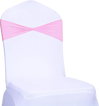 MDS Pack of 250 Spandex Chair Sashes Bows Elastic Stretch Dining Chair Bands Ties Without Slider Buckle Universal fits for Wedding Baby Shower Birthday Party Banquet Event Decoration - Pink