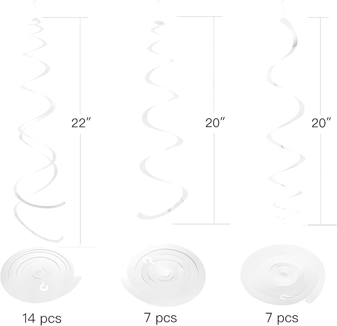 White Party Hanging Swirl Decorations Plastic Streamer for Ceiling, Pack of 28