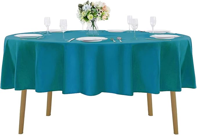 60 inch Round Tablecloth Washable Polyester Table Cloth Decorative Table Cover for Wedding Party Dining Banquet（60 inch,Caribbean Blue）