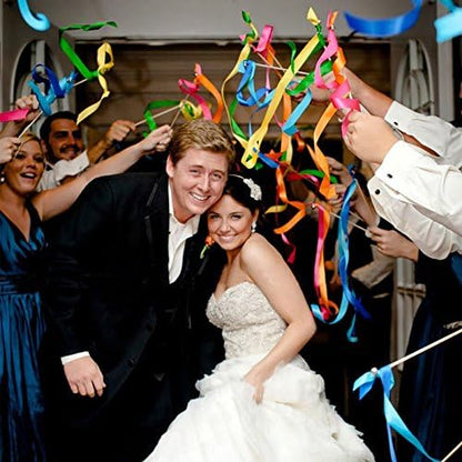 30pcs Lace Ribbon Stick Wands Christmas Birthday Party Streamers Wands Fairy Stick for Wedding Activities (Green+Lace)