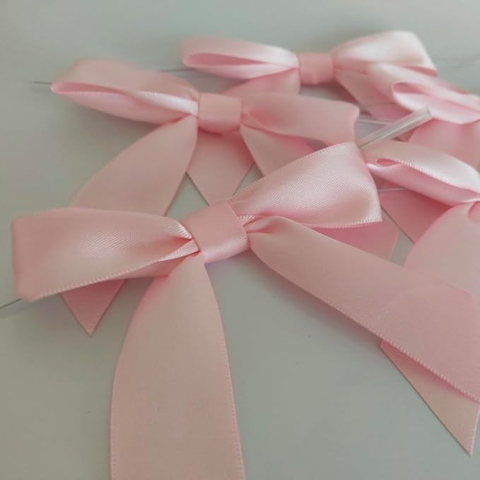50pcs 3-1/2" Light Pink Satin Ribbon Bows with Twist Ties for Gift Wrapping Packing Wedding Big Ribbon Bows for Accessories Decoration (Lt.Pink)