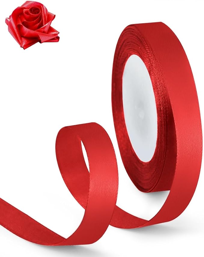 5/8 Inch 25 Yards Satin Ribbon Red, Solid Color Fabric Ribbon for Gift Wrapping, Wedding, Polyester Gift Ribbon for Birthday Party Decoration, Craft, Hair, Floral, Sewing