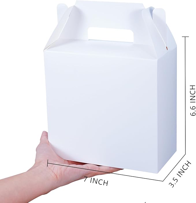 XAGLVV 24pcs White Gable Party Favor Boxes, 7 x 3.5 x 6.6 Inches, Kid Party Favors, Goodie Boxes for Kids Birthday, Wedding, Classroom Activity, Baby Shower, and More