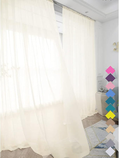 Window Beige Sheer Curtains 60 Inches Width 45 Inches Long 2 Panels Sheer Curtains Clear Curtains Basic Rod Pocket Panel for Home/Living Room/Bedroom/Kids Room