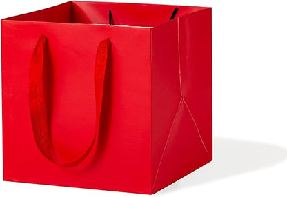 Red Square Gift Bag 12 in Paper Gift Box Large Square Bottom Kraft Paper Bags with Handles for Party Favor, Birthday Gift Bags (Red, 12 x 12 x 12 in, 10 CT)