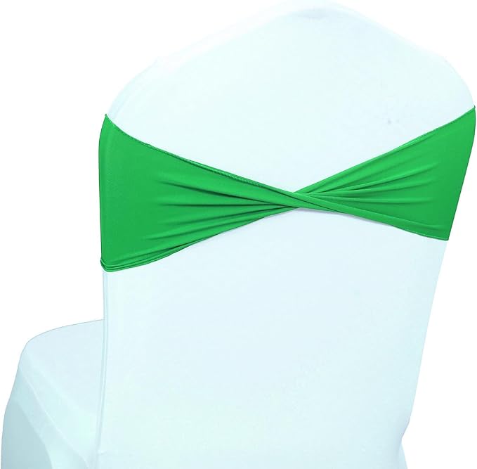 MDS Pack of 10 Spandex Chair Sashes Bows Elastic Stretch Dining Chair Bands Ties Without Slider Buckle Universal fits for Wedding Baby Shower Birthday Party Banquet Event Decoration - Light Green