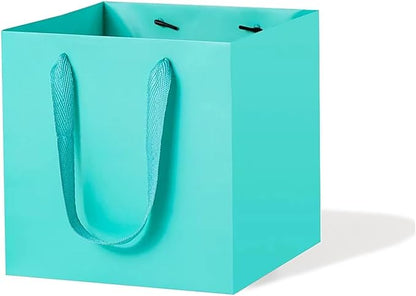 Teal Blue Paper Gift Bag Small Square Bottom Kraft Paper Bags with Handles for Wedding Baby Shower Birthday Party (Teal Blue, 8 x 8 x 8 in, 10 CT)