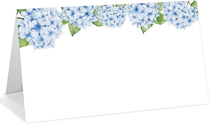 25 Pack Blue Floral Place Cards, Editable Name Cards for Table Setting, Tent Cards Food Label for Dinner Party, Bridal Shower, Wedding, Baby Shower and Events -T12