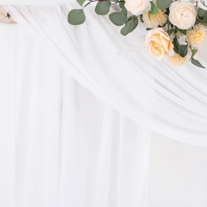 Socomi White Sheer Wedding Arch Draping Fabric 29" x 20Ft 1 Panel Outdoor Curtain Drapes Extra Long for Bridal Baby Shower Ceremony Birthday Party Decor
