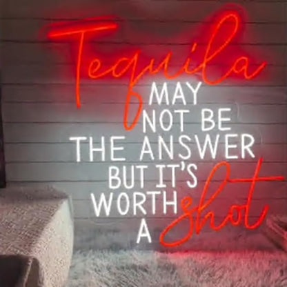 They Don't Love Me Tequila Does Neon Sign, Custom Bar Neon Light Home Bar Cocktail Wall Decor Quote Tequila Alcohol Sign, Tequila Lover Gift Size:20x20inch