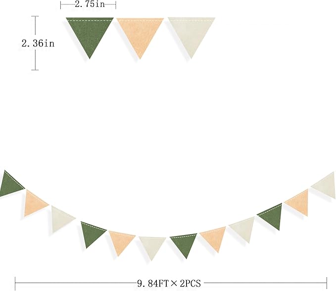 Sage Green Party Decorations Olive Green Tan Brown Cream Felt Hanging Triangle Mini Bunting Pennant Banner Flag for Safari Jungle Birthday Wedding Neutral Baby Shower Party Classroom Nursery Decor