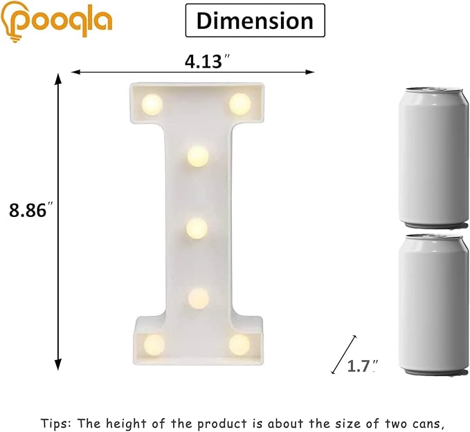 Pooqla LED Marquee Letter Lights, Warm White and Cool White Decorative Lighted Letters, Light Up Alphabet Letters for Boys Girls, Party, Wedding, Bar, Night Light, Birthday Decoration, Letter I