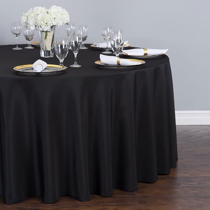 LTC LINENS 2 Pack 108 Inch Round Tablecloth Black - Great for 48 Inch Round Table Floor Length - Wrinkle Resistant Polyester Fabric Cloth for Wedding