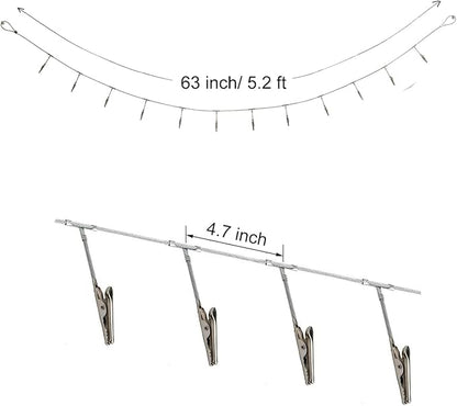 Multi-Purpose Steel Wall Hanging Photo Display Cable Wire Rod String with 12 Clips for Hanging Photos Notes and Artworks (Alligator clip)