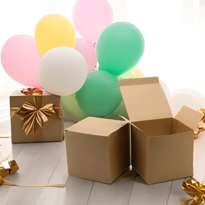 25 Pcs Brown Paper Gift Boxes, Small Candy Boxes Bulk, 4x4x4 inch Gift Box with Lids, Goodie Treat Boxes for Party Favors, Birthday Gifts, Wedding Gifts