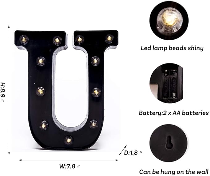 Foaky Black LED Marquee Number Lights Sign Light Up Marquee Number Lights Sign for Night Light Wedding Birthday Party Battery Powered Christmas Lamp Home Bar Decoration