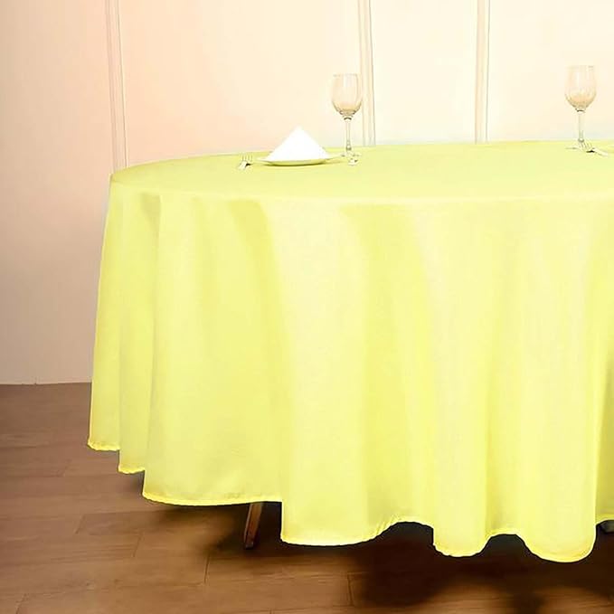 Efavormart Round Tablecloth, 108 Inch Stain & Wrinkle Resistant Washable Table Cloth, Decorative Polyester Fabric Table Cover for Banquet, Wedding, Dining- Yellow