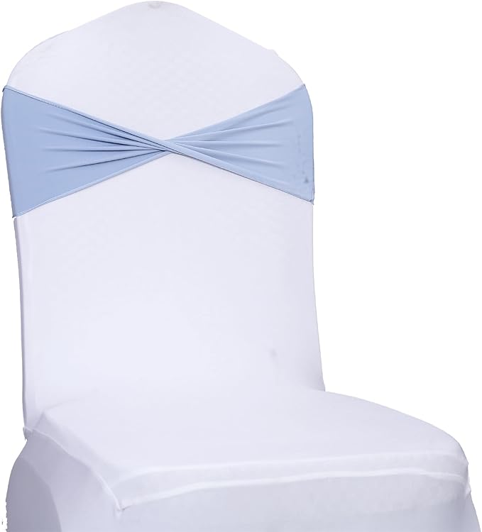 MDS Pack of 75 Spandex Chair Sashes Bows Elastic Stretch Dining Chair Bands Ties Without Slider Buckle Universal fits for Wedding Baby Shower Birthday Party Banquet Event Decoration - Baby Blue