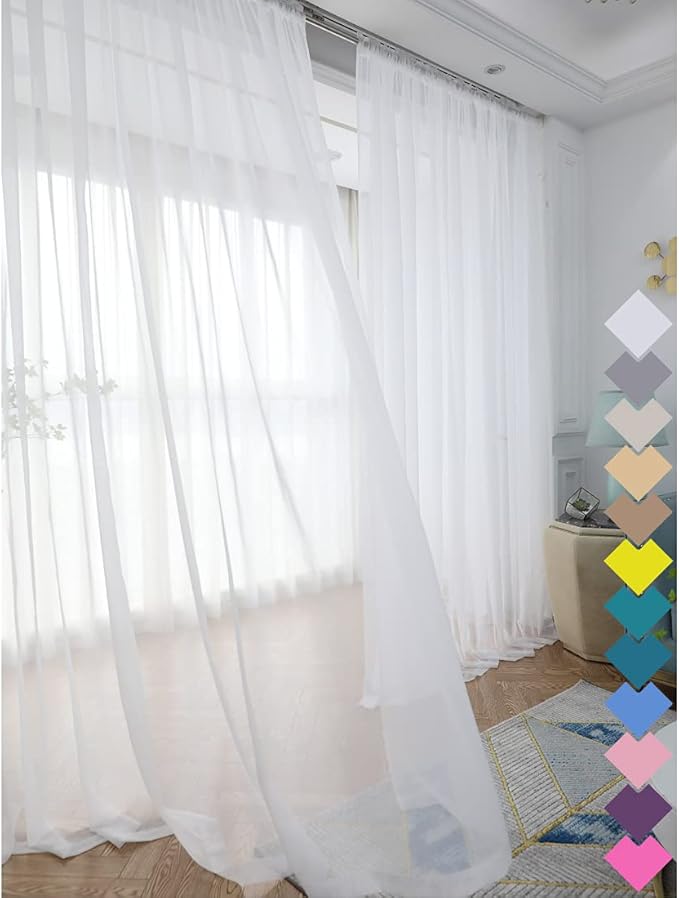 Window White Sheer Curtains 48 Inches Width 90 Inches Long 2 Panels Sheer Curtains Clear Curtains Basic Rod Pocket Panel for Home/Living Room/Bedroom/Kids Room