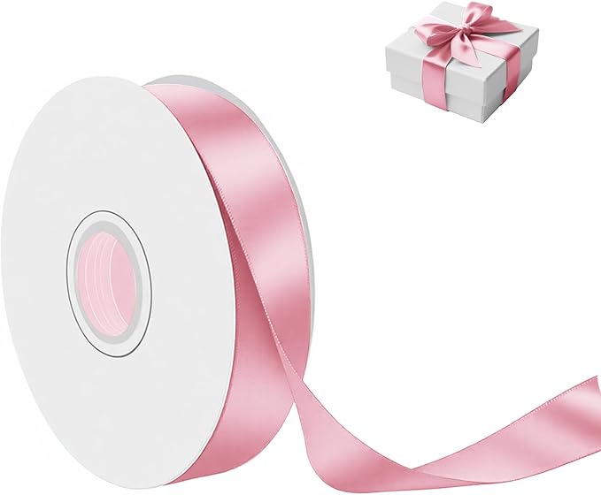 Pink Satin Ribbon 1 Inch Wide x 50 Yards, Double Faced Polyester Ribbon for Gift Wrapping, Wedding Decor, DIY Bows and Party Supplies