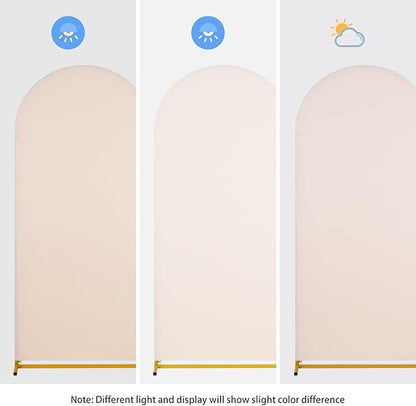 SoarDream 7.2FT Wedding Arch Cover Beige Spandex Fitted Wedding Arch Stand Covers Fitted for Round Top Chiara Arch Cover Stretchy Backdrop for Birthday Birthday Party Balloon Decor