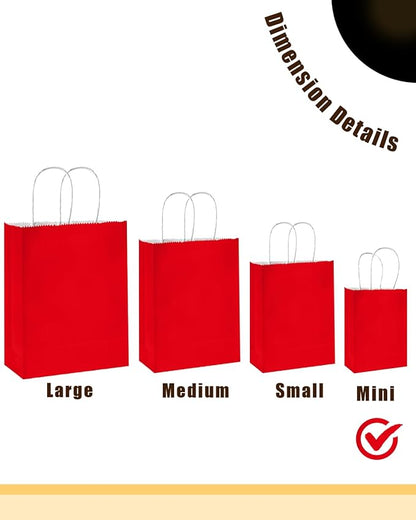 qiqee 50-Packs Red Paper Gift Bags with Handles Bulk 4.5"x2.5"x6" Mini Size Party Favor Bags Multiple Uses