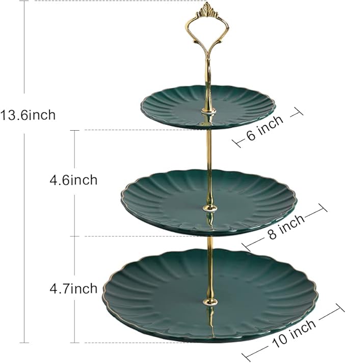 Sweejar 3 Tier Ceramic Cake Stand Wedding, Dessert Cupcake Stand for Tea Party Serving Platter (Jade)