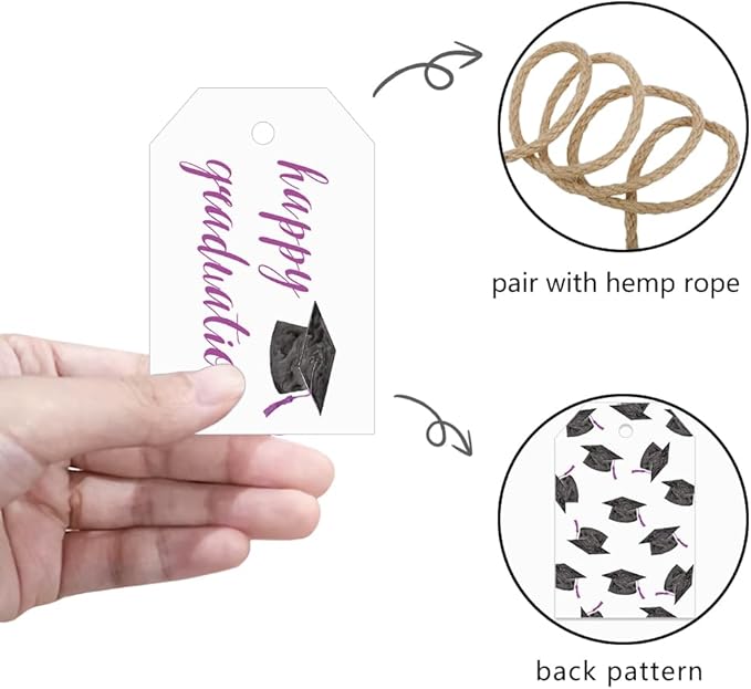 50 Pcs Graduation Gift Tags, Congrats Grad Party Favors Gift Tags for High School or Happy College Graduation Party Decoration Supplies (Purple, 2.2 * 3.5)