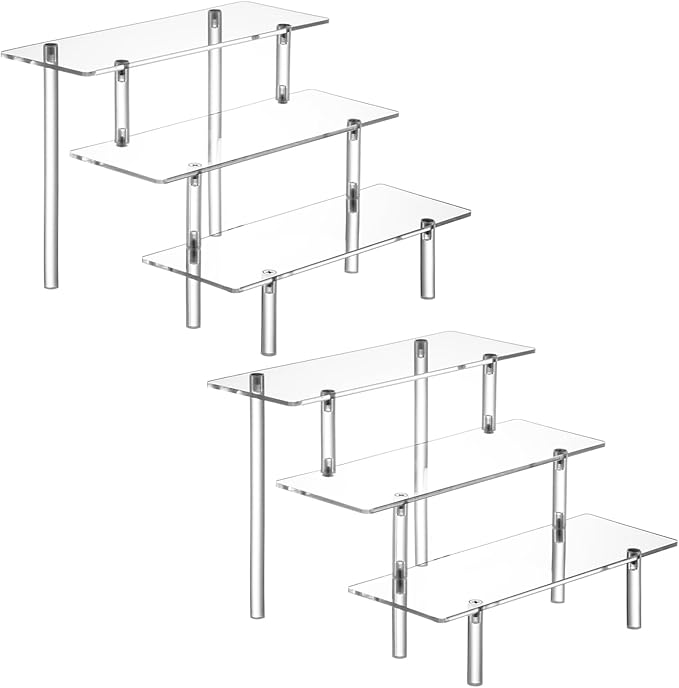 2PCS Acrylic Display Risers, 3 Tier Clear Cupcake Stand Risers, Organizer for Perfume, Funko POP, Food, Tabletop Use