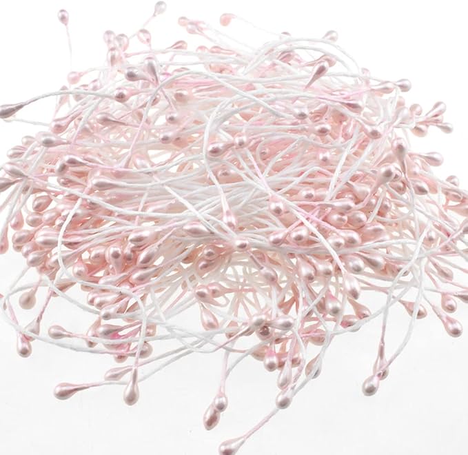 HAHIYO 700Pcs 3mm Light Pink Pearl Double Head Flower Stamen Pistil Hand-Made Artificial Flower Pistil para Flore Pearlized Floral Stamen Flower Pollen Stamen for Flower Making Scrapbook Decoration