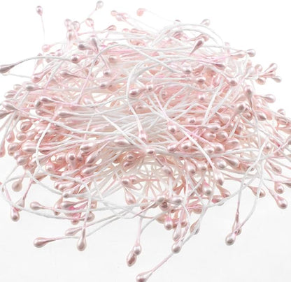 HAHIYO 700Pcs 3mm Light Pink Pearl Double Head Flower Stamen Pistil Hand-Made Artificial Flower Pistil para Flore Pearlized Floral Stamen Flower Pollen Stamen for Flower Making Scrapbook Decoration