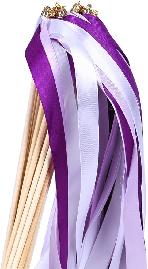 30pcs Ribbon Stick Wands Party Streamers for Wedding Party Activities (Purple)