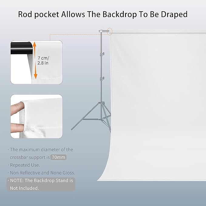 8X10 FT White Backdrop, 100% Polyester Photography Background Curtain Screen, Foldable White Screen Washable for Professional Photoshoot Portraits Party Video Studio